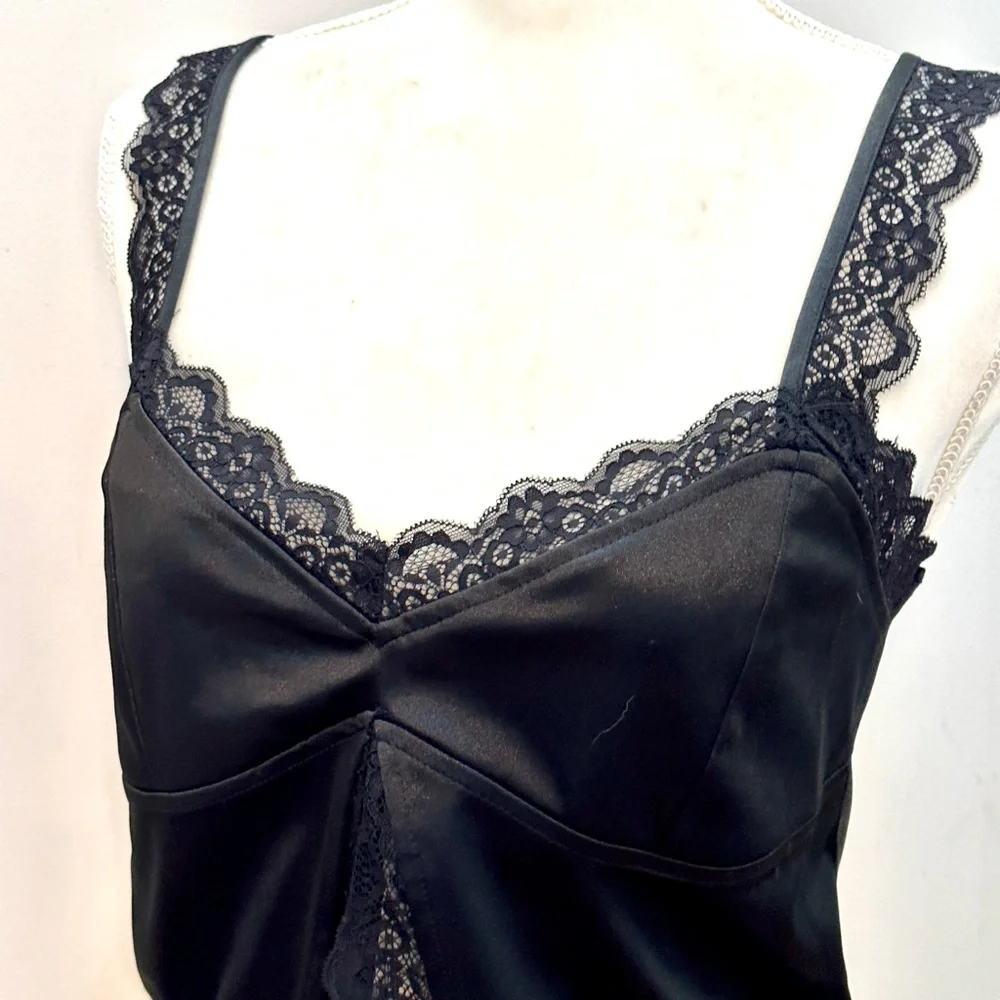 Forever 21 Black Satin & Lace Camisole, sz Large - Picture 2 of 8